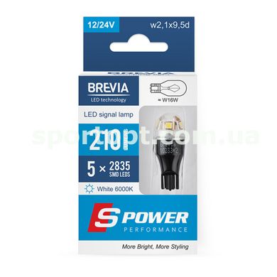 LED автолампа Brevia S-Power W16W 210Lm 5x2835SMD 12/24V CANbus, 2шт