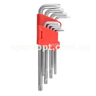 Набір ключів Carlife CR-V matt Г-подібних тор-х з отвором, T10-50, середні, 9шт