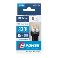 LED автолампа Brevia S-Power W21/5W 330Lm 15x2835SMD 12/24V CANbus, 2шт