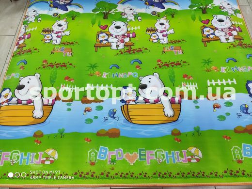 Детский двухсторонний игровой коврик Baby Play Mat 200*180*1см | Медведь с пингвином/Парк с животными