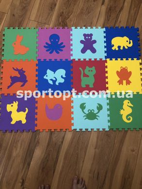 Дитячий килимок-пазл "Тварини" набір 12 елементів з EVA 120х90х1см