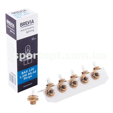 Лампа розжарювання Brevia BAX 12V 1,5W B8,4d Beige CP, 10шт