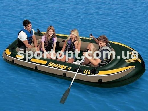 Чотиримісна Intex надувний човен + алюмінієві весла і ручний насос SeaHawk 4 Set 351x145x48 см (68351)