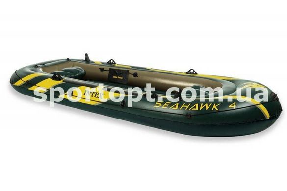 Чотиримісна Intex надувний човен + алюмінієві весла і ручний насос SeaHawk 4 Set 351x145x48 см (68351)