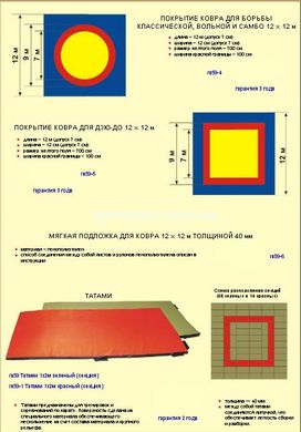 Покришка (покривало) борцівські 3-х кольорове 12.5 м x 12.5 м міжнародний стандарт Fila помаранчевий