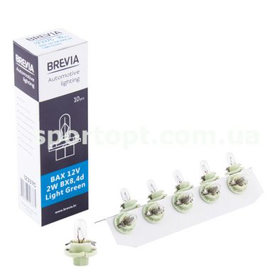 Лампа розжарювання Brevia BAX 12V 2W BX8,4d Light Green CP, 10шт