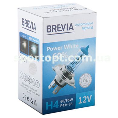 Галогенова лампа Brevia H4 12V 60/55W P43t Power White +60% 4300K CP
