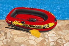 Двухместная надувная лодка lntex + пластиковые весла и ручной насос Explorer Pro 200 Set 196x102x33 cм (58357)