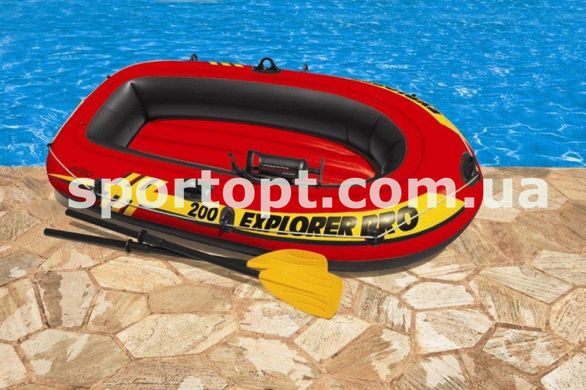Двомісна надувний човен lntex + пластикові весла і ручний насос Explorer Pro 200 Set 196x102x33 см (58357)