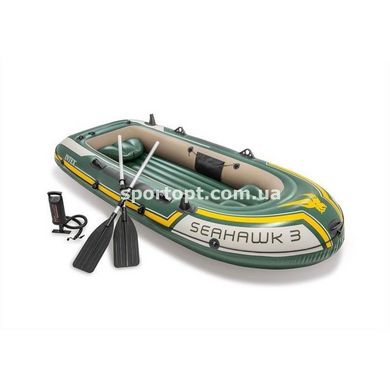 Трехместная надувная лодка Intex + алюминиевые весла и ручной насосSeaHawk 3 Set 295 х 137 х 43 см (68380)