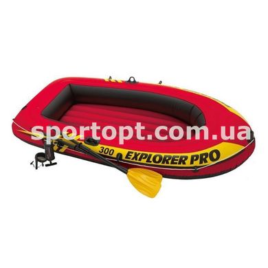 Трехместная надувная лодка Intex + пластиковые весла и ручной насос Explorer Pro 300 Set 244x117x36 cм (58358)