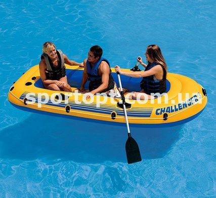 Трехместная надувная лодка Intex + алюминиевые весла и ручной насос Challenger 3 Set 295x137x43 cм (68370)