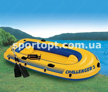 Тримісна Intex надувний човен + алюмінієві весла і ручний насос Challenger 3 Set 295x137x43 см (68370)