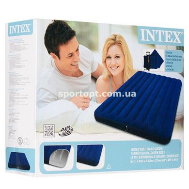 Двуспальный надувной матрас Intex + ручной насос и 2 подушки 152x203x22 см (68765)