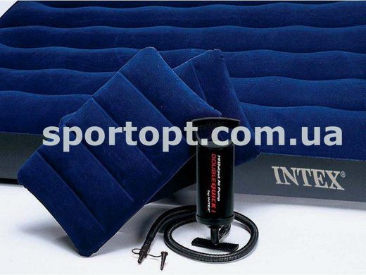 Двоспальний надувний матрац Intex + ручний насос і 2 подушки 152x203x22 см (68765)