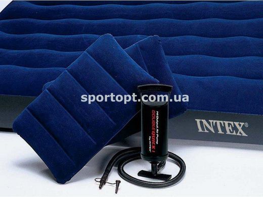 Двуспальный надувной матрас Intex + ручной насос и 2 подушки 152x203x22 см (68765)
