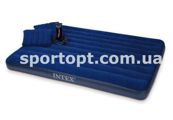 Двоспальний надувний матрац Intex + ручний насос і 2 подушки 152x203x22 см (68765)