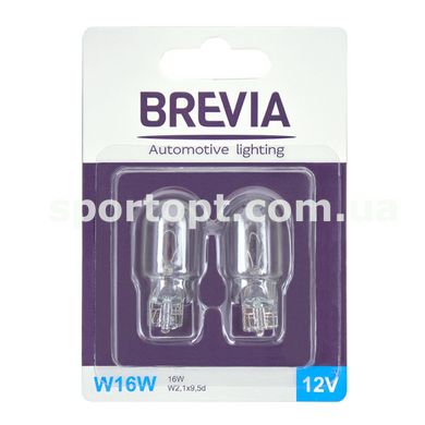 Лампа розжарювання Brevia W16W 12V 16W W2,1x9,5d B2, 2шт