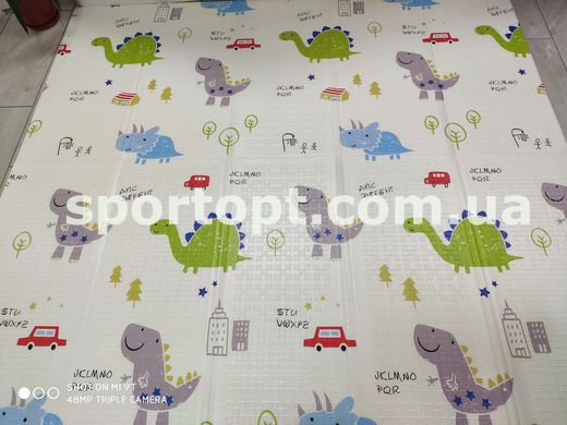 Дитячий складний двосторонній ігровий килимок 200*180*1см | Панда/Динозаври