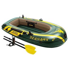 Двухместная надувная лодка Intex + пластиковые весла и ручной насос SeaHawk 2 Set 236x114x41 cм (68347)