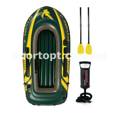 Двомісна Intex надувний човен + пластикові весла і ручний насос SeaHawk 2 Set 236x114x41 см (68347)